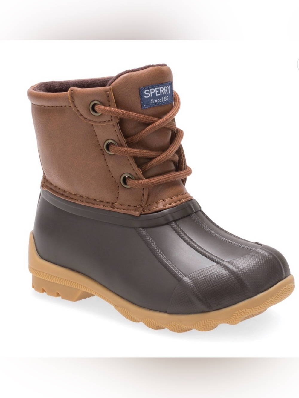 Sperry Kids Port Boot Brown and Dark Brown Lace-Up Duck Boot Size 7 US